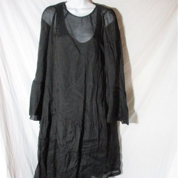 DRIES VAN NOTEN Sheer Cotton Linen 2 in 1 Dress 36 Sleeveless ITALY BLACK - Picture 1 of 7